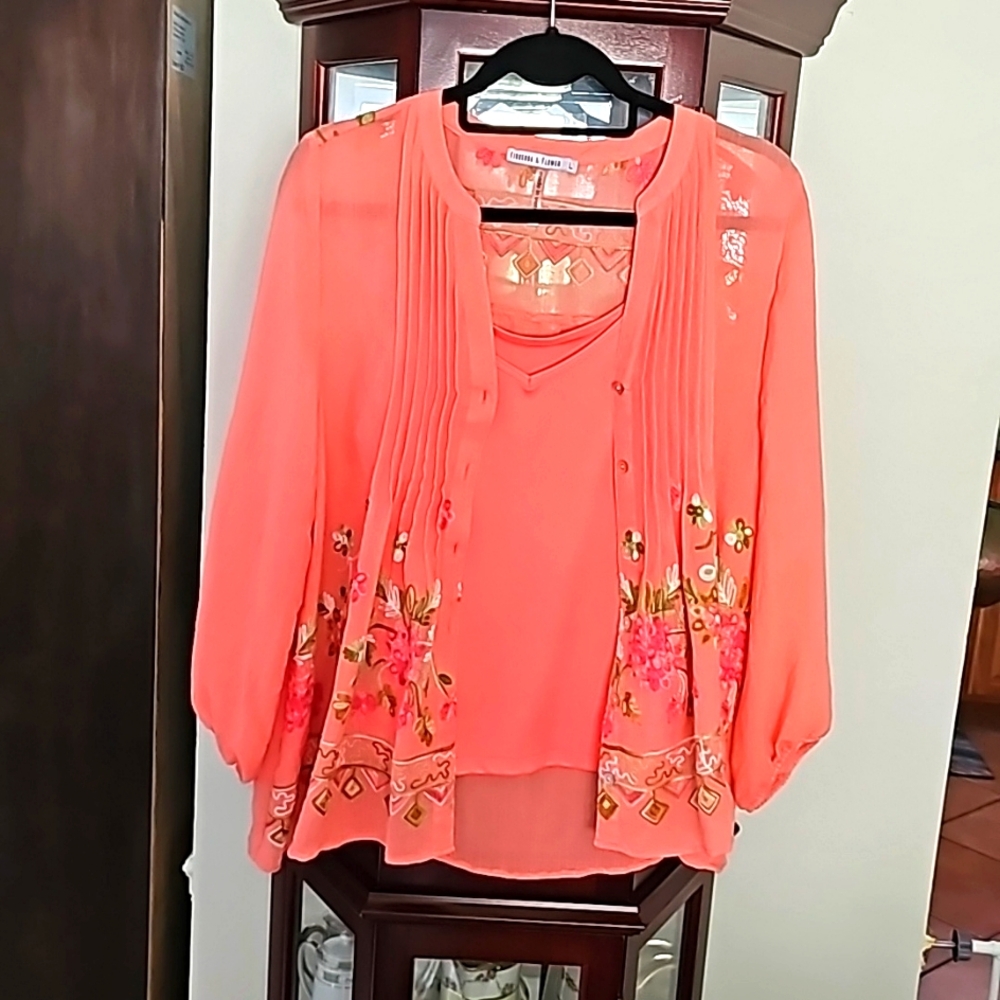 Peach flowered overshoot with under shirt